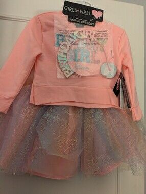 Girls First pink glittery tutu And Long Sleeve Birthday Outfit 2t